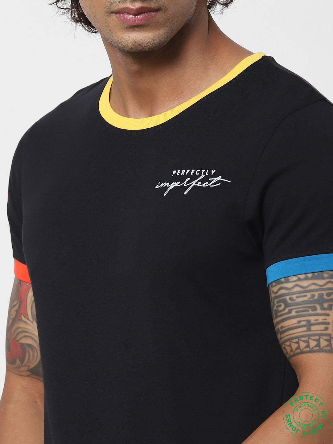 Black Contrast Tipping Crew Neck T-shirt