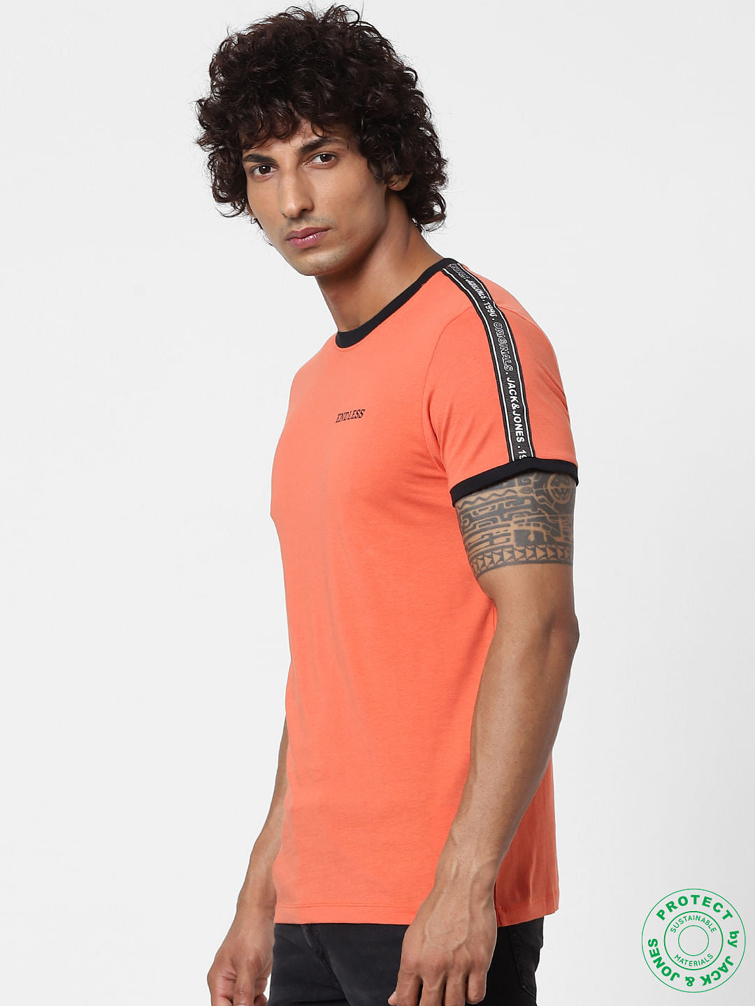 Orange Tape Detail Crew Neck T-shirt