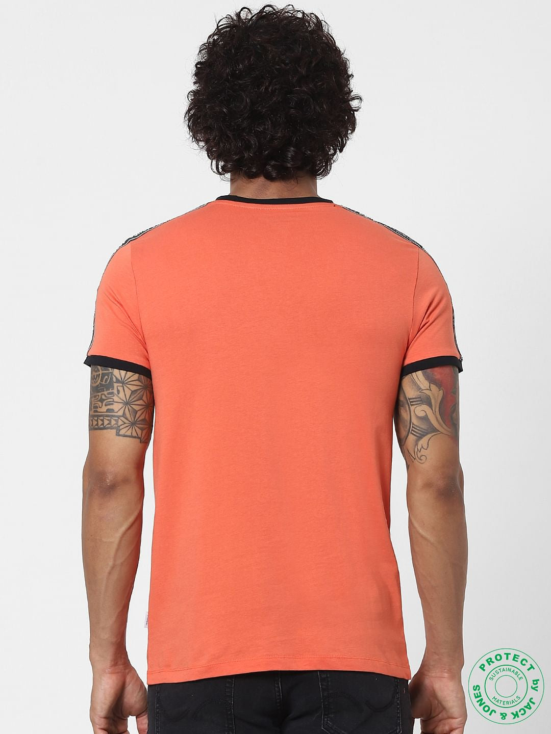 Orange Tape Detail Crew Neck T-shirt