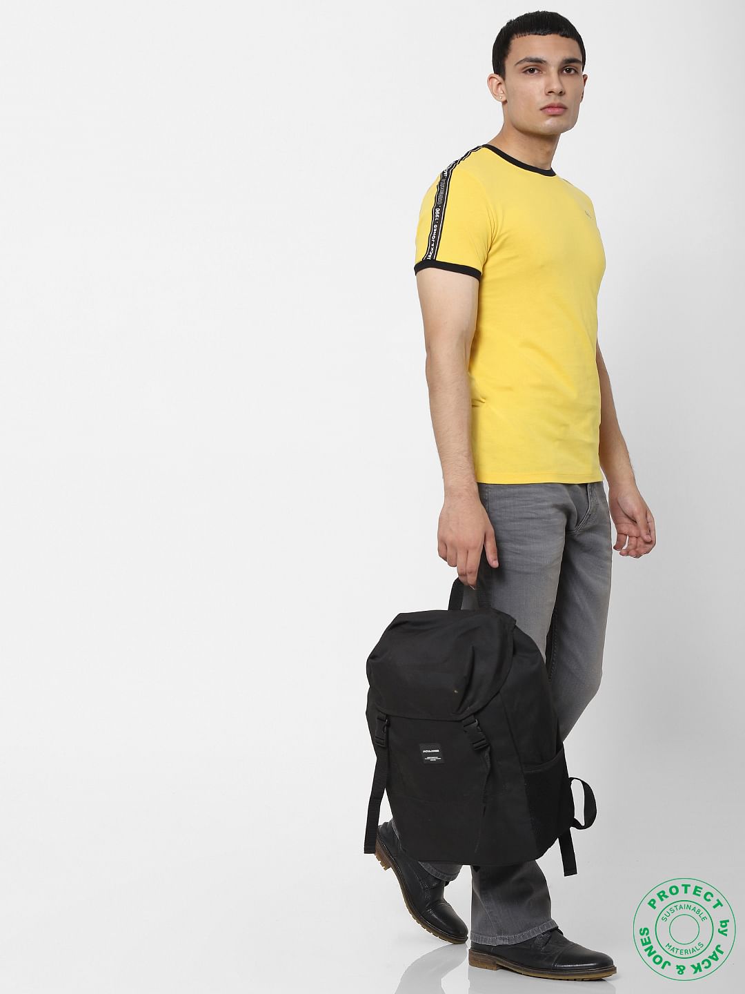Yellow Tape Detail Crew Neck T-shirt - S