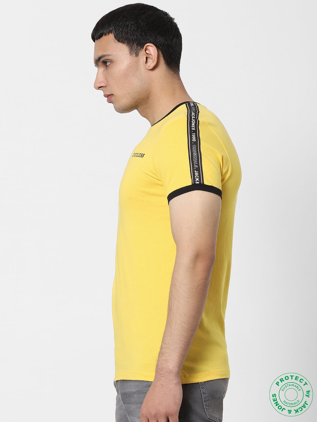 Yellow Tape Detail Crew Neck T-shirt
