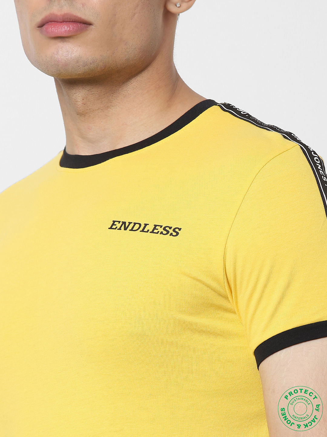 Yellow Tape Detail Crew Neck T-shirt