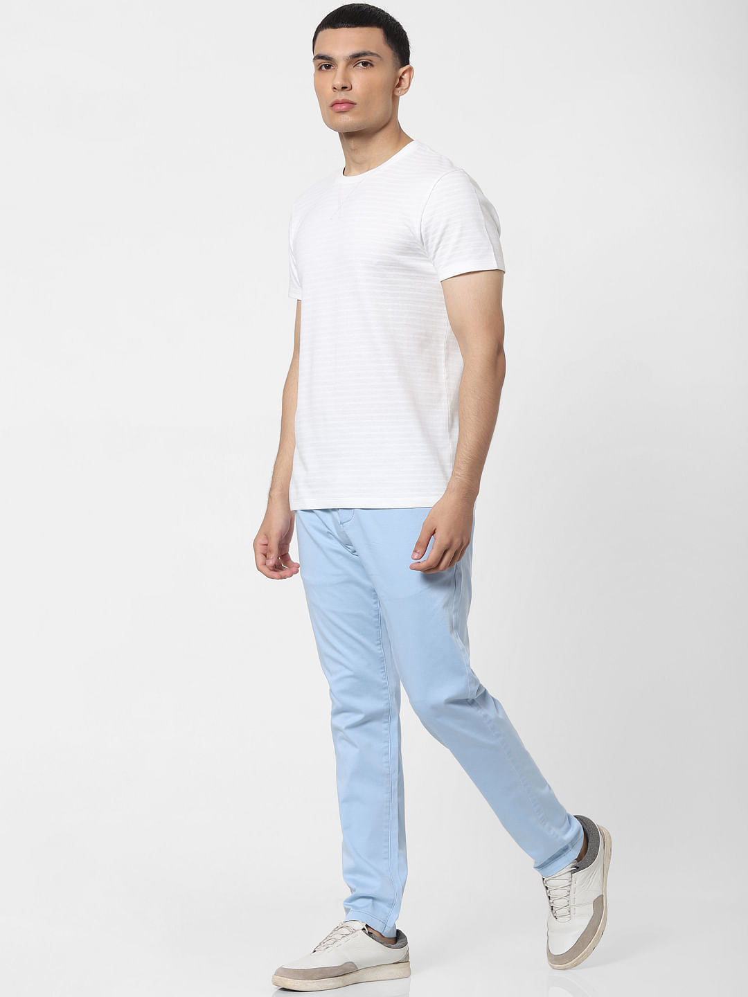 White Striped Crew Neck T-shirt - S