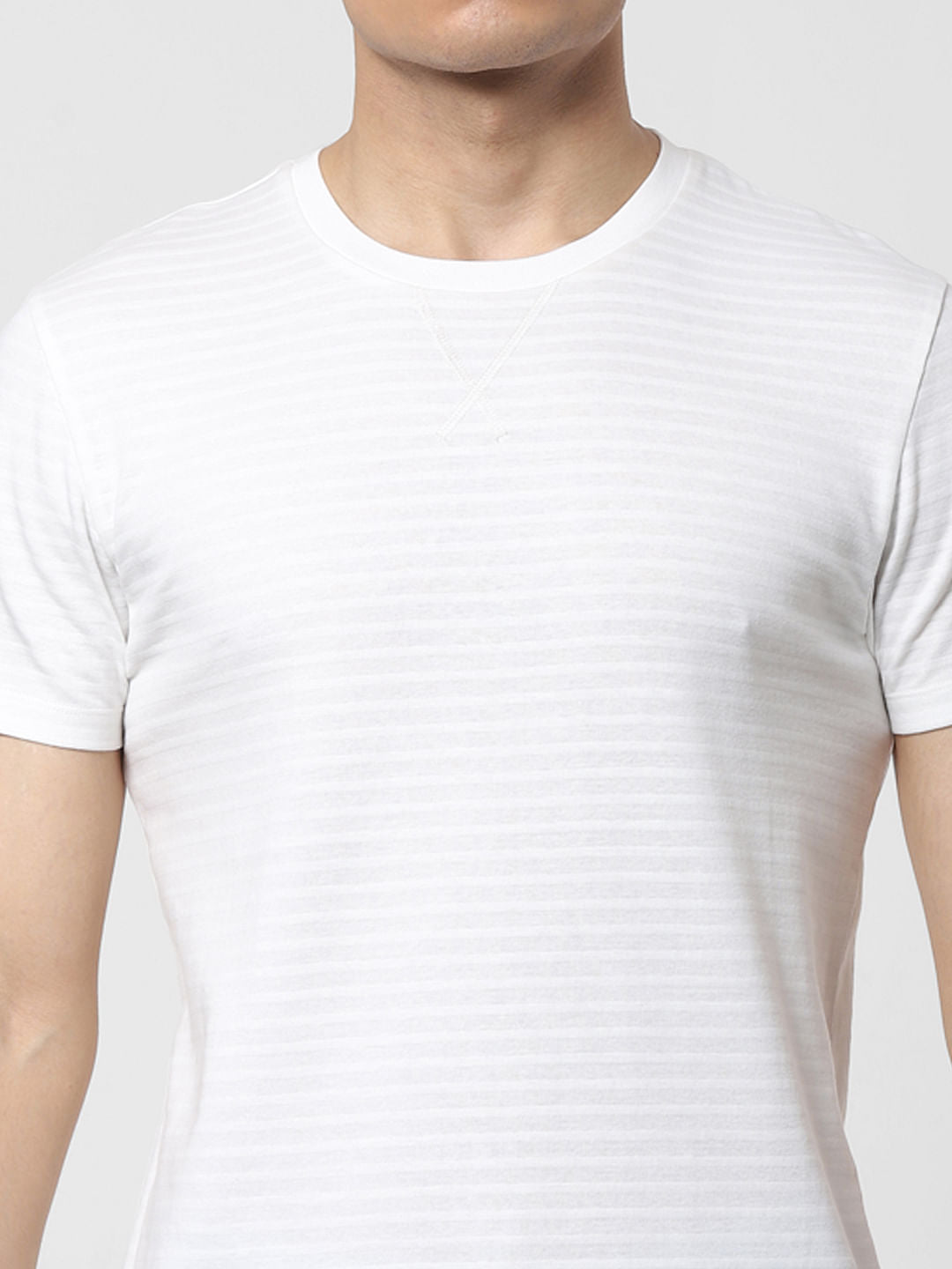 White Striped Crew Neck T-shirt