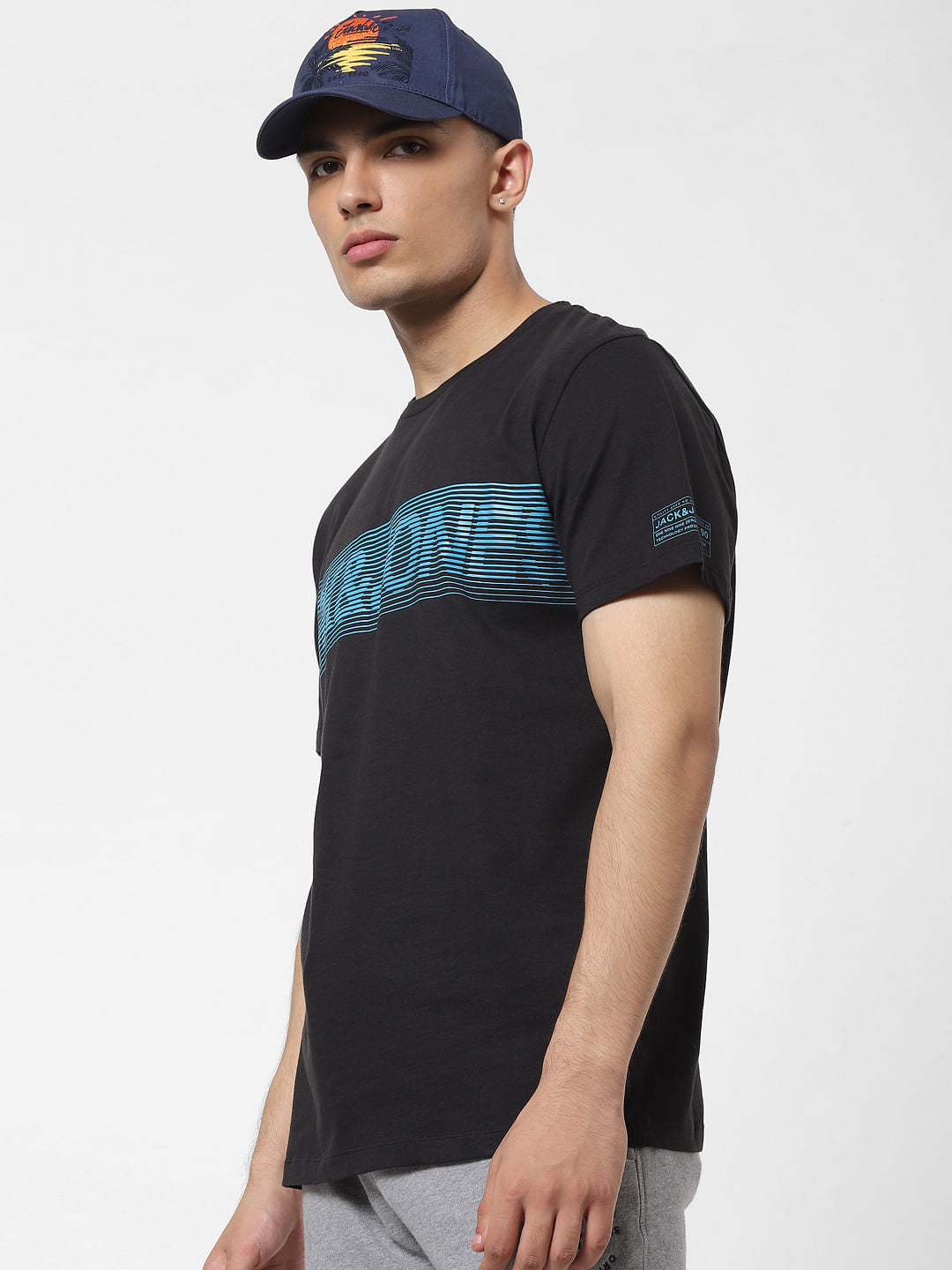 Black Logo Print Crew Neck T-shirt - S