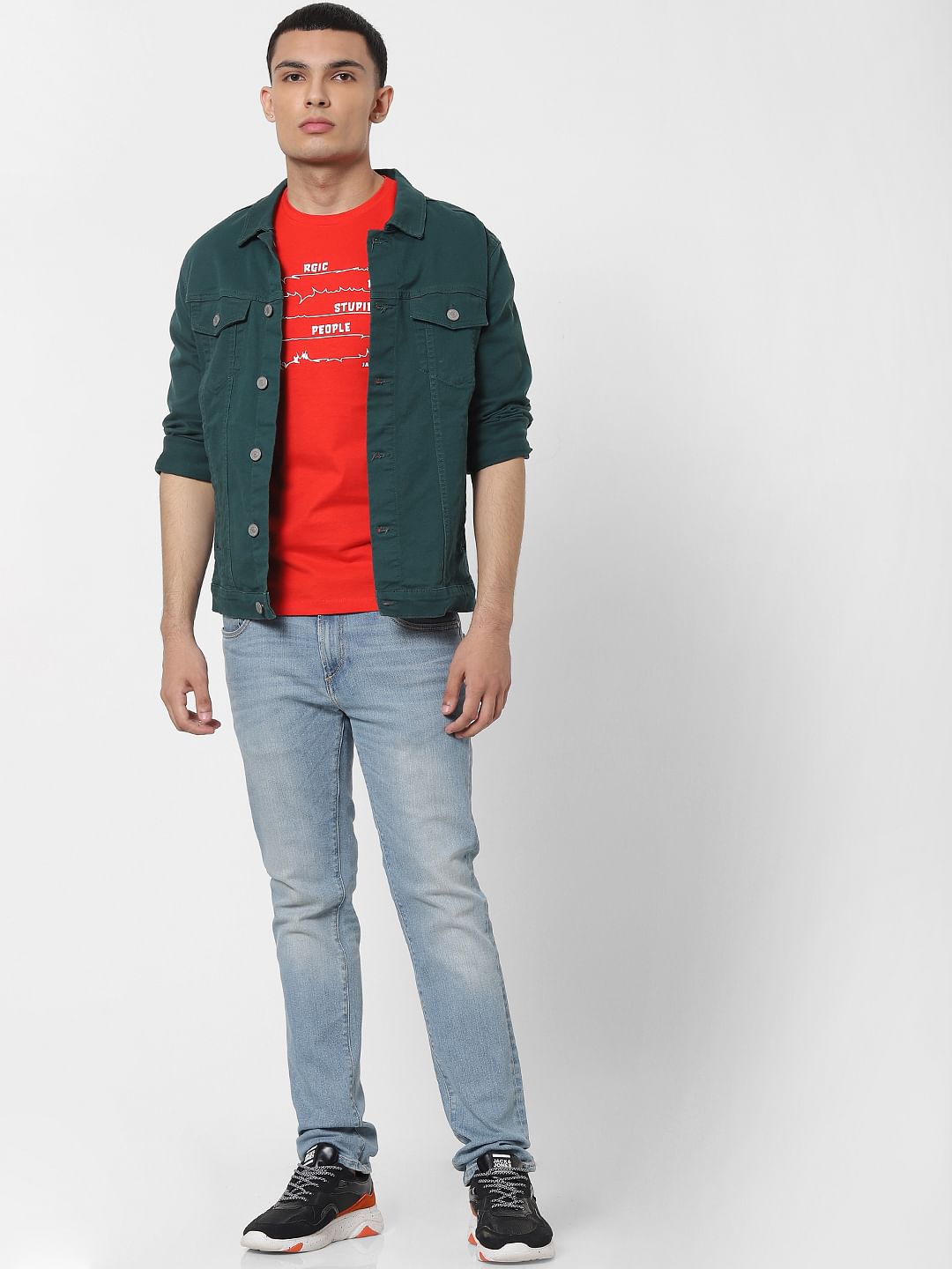 Red Slogan Print Crew Neck T-shirt - S