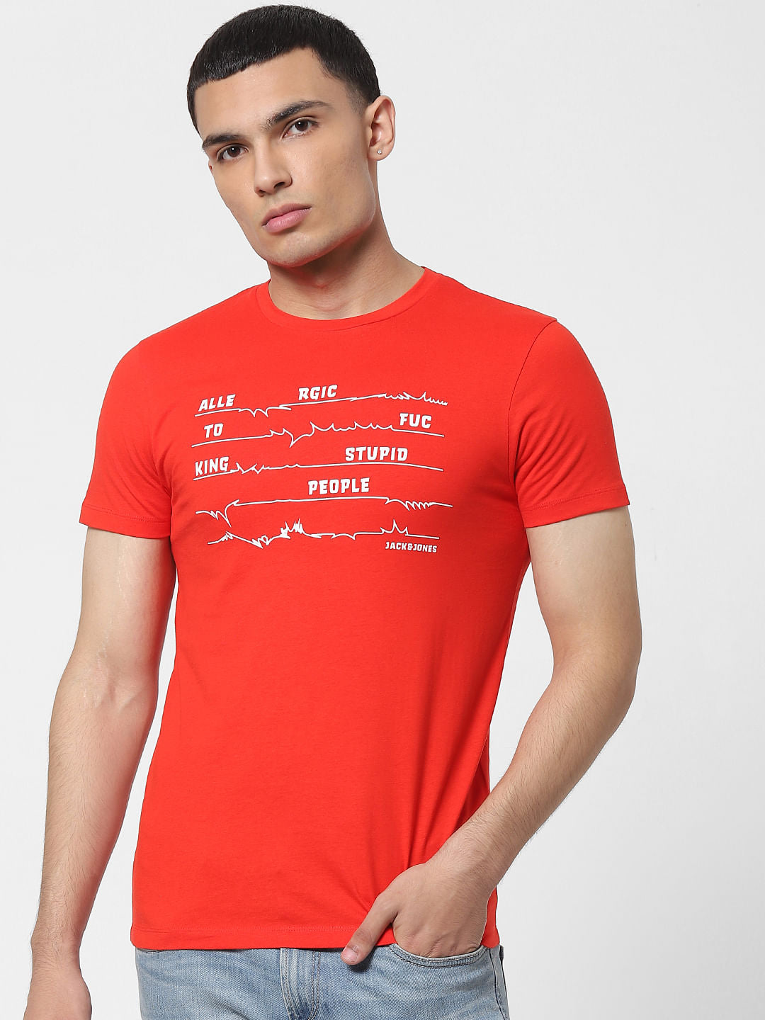 Red Slogan Print Crew Neck T-shirt