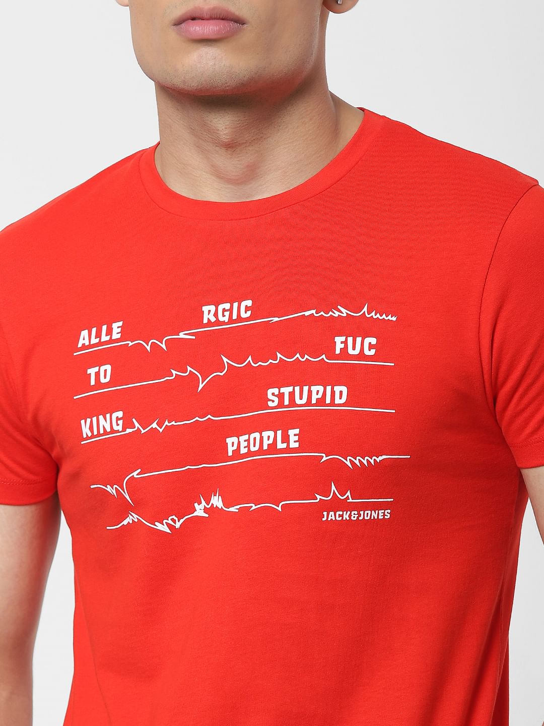 Red Slogan Print Crew Neck T-shirt