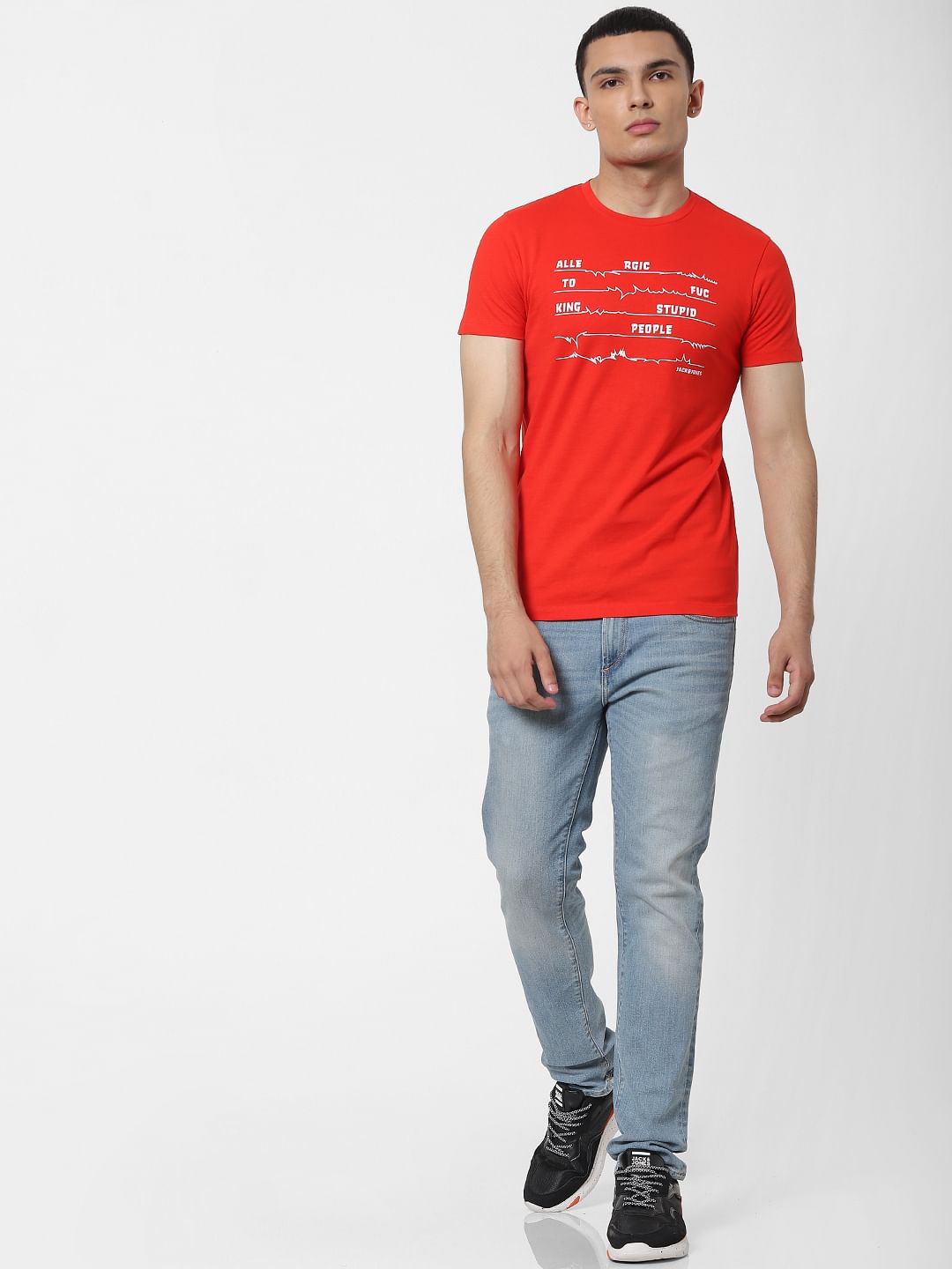 Red Slogan Print Crew Neck T-shirt
