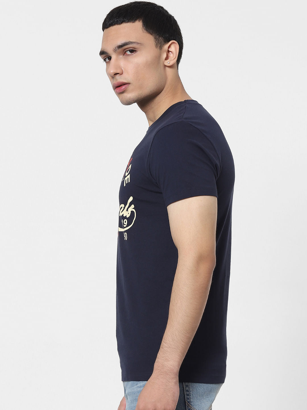 Blue Logo Print Crew Neck T-shirt