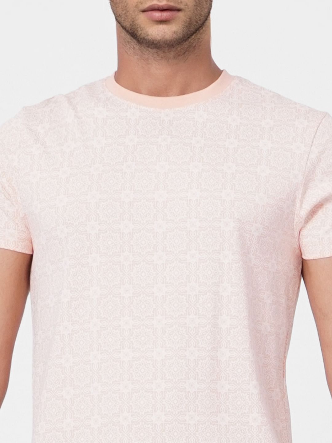 Light Peach Printed Crew Neck T-shirt