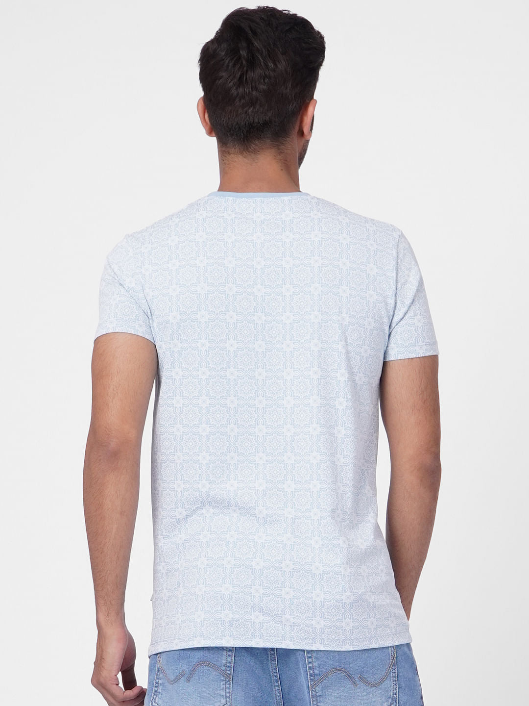 Light Blue Printed Crew Neck T-shirt