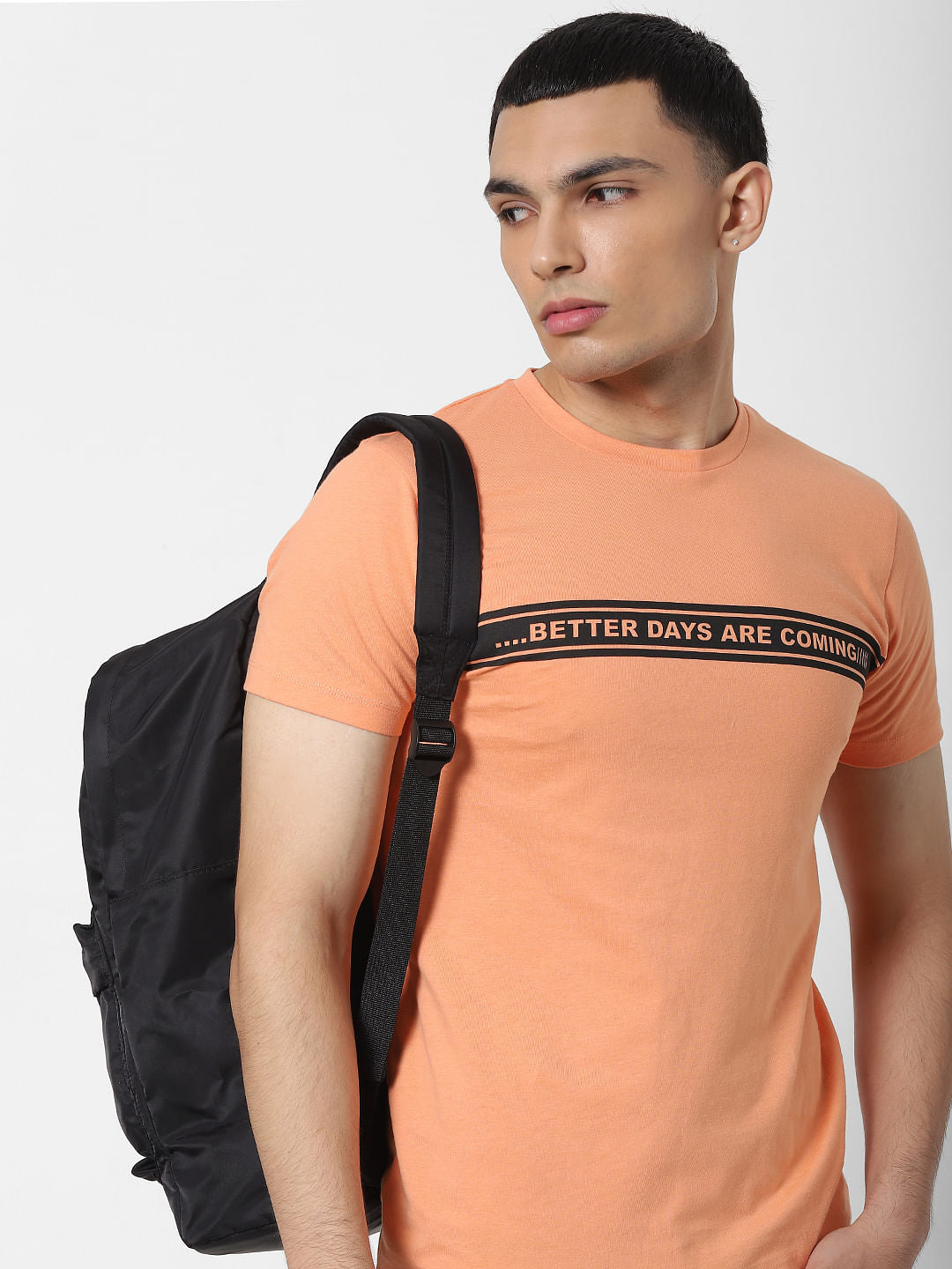 Coral Slogan Print Crew Neck T-shirt