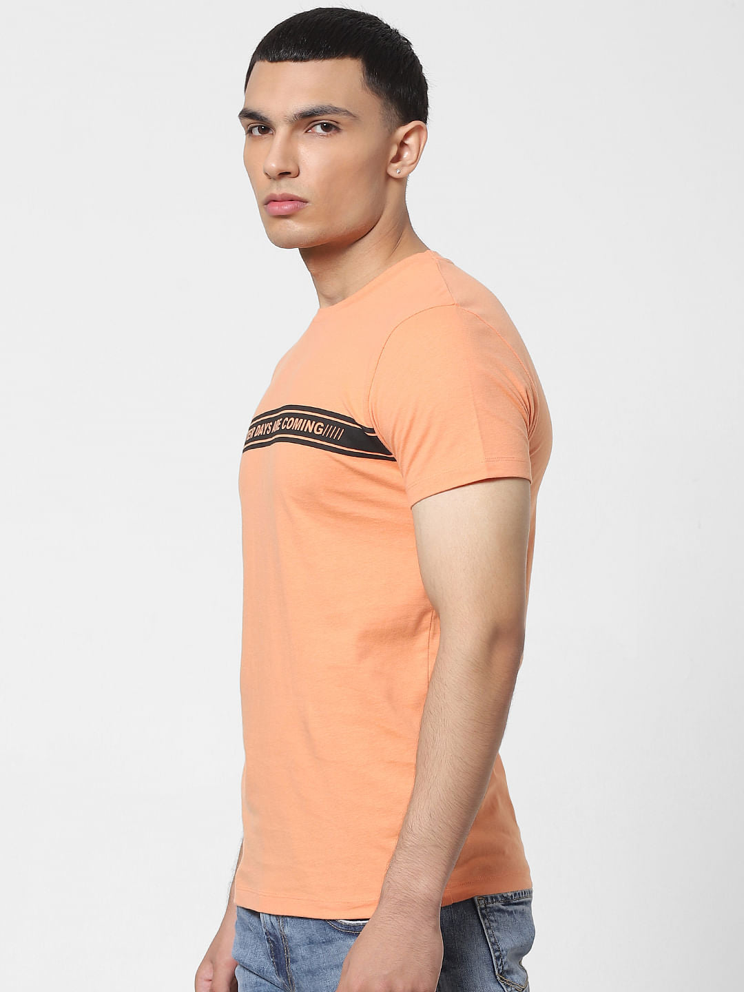Coral Slogan Print Crew Neck T-shirt