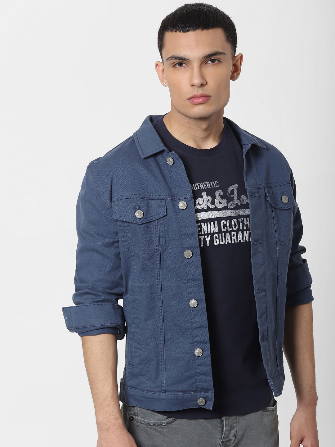 Navy Blue Logo Print Crew Neck T-shirt - S