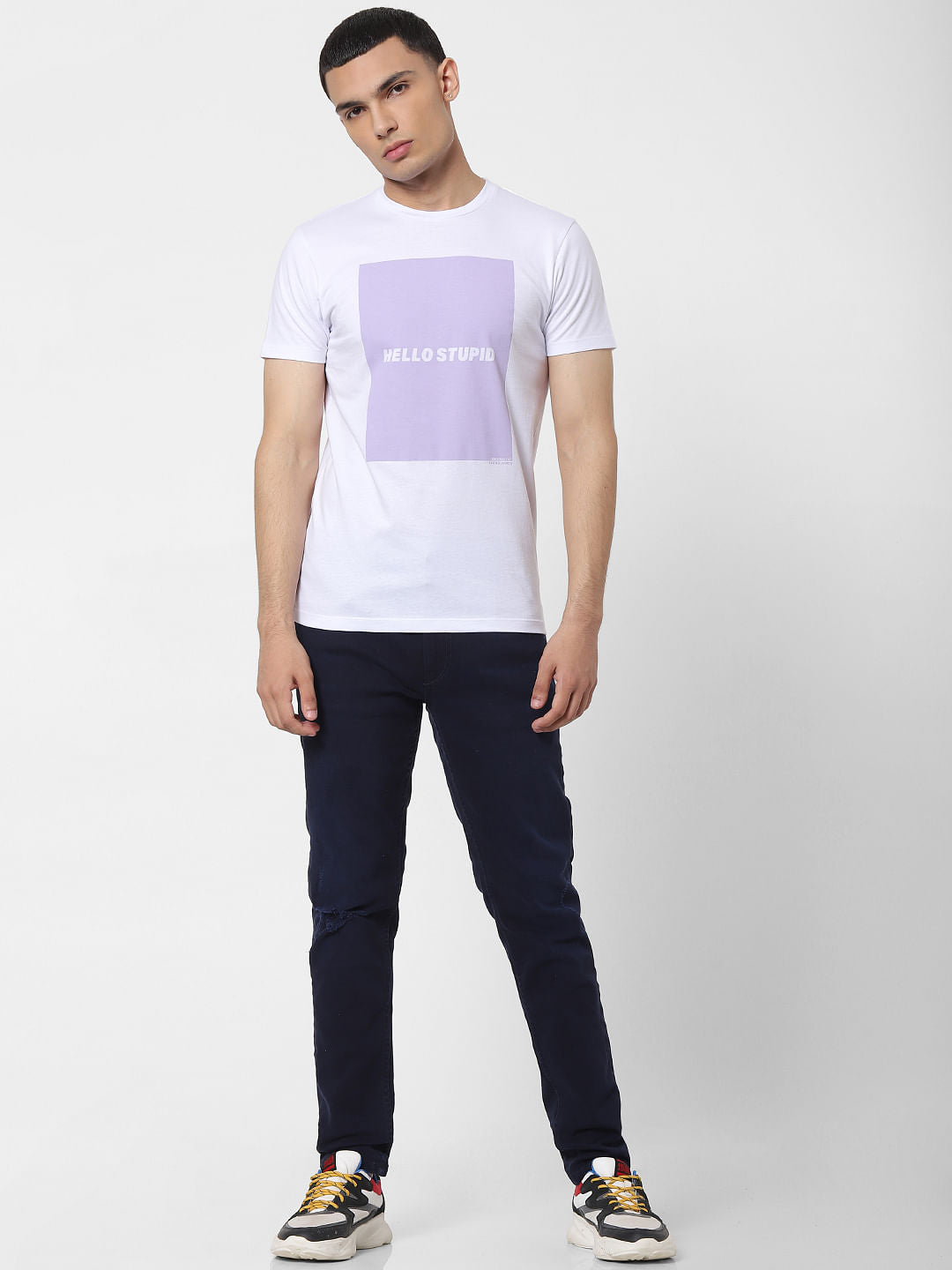 White Slogan Print Crew Neck T-shirt