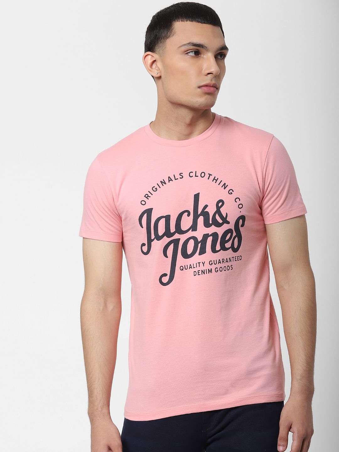 Pink Logo Print Crew Neck T-shirt