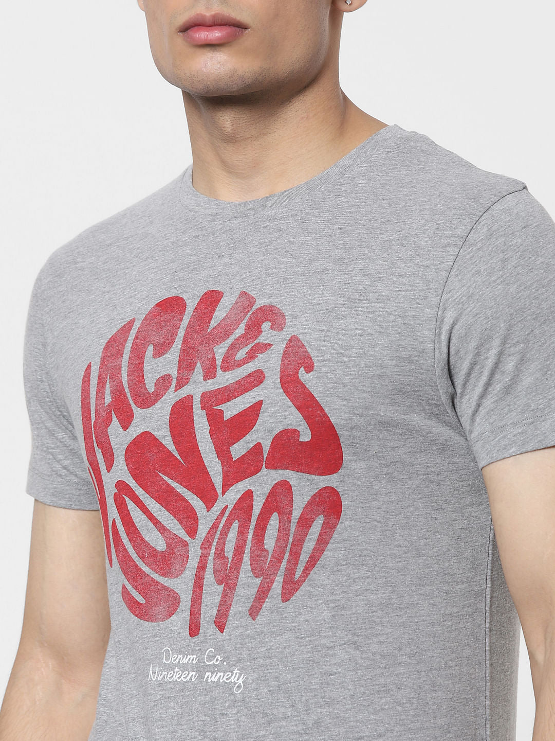 Grey Graphic Print Crew Neck T-shirt