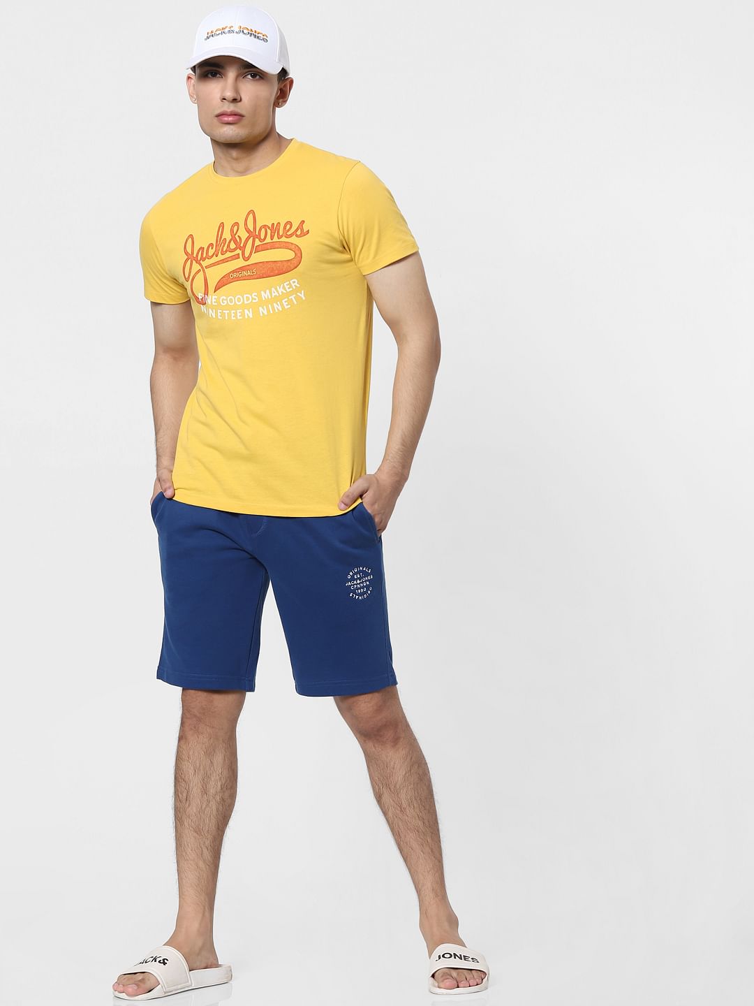 Yellow Logo Print Crew Neck T-shirt - S
