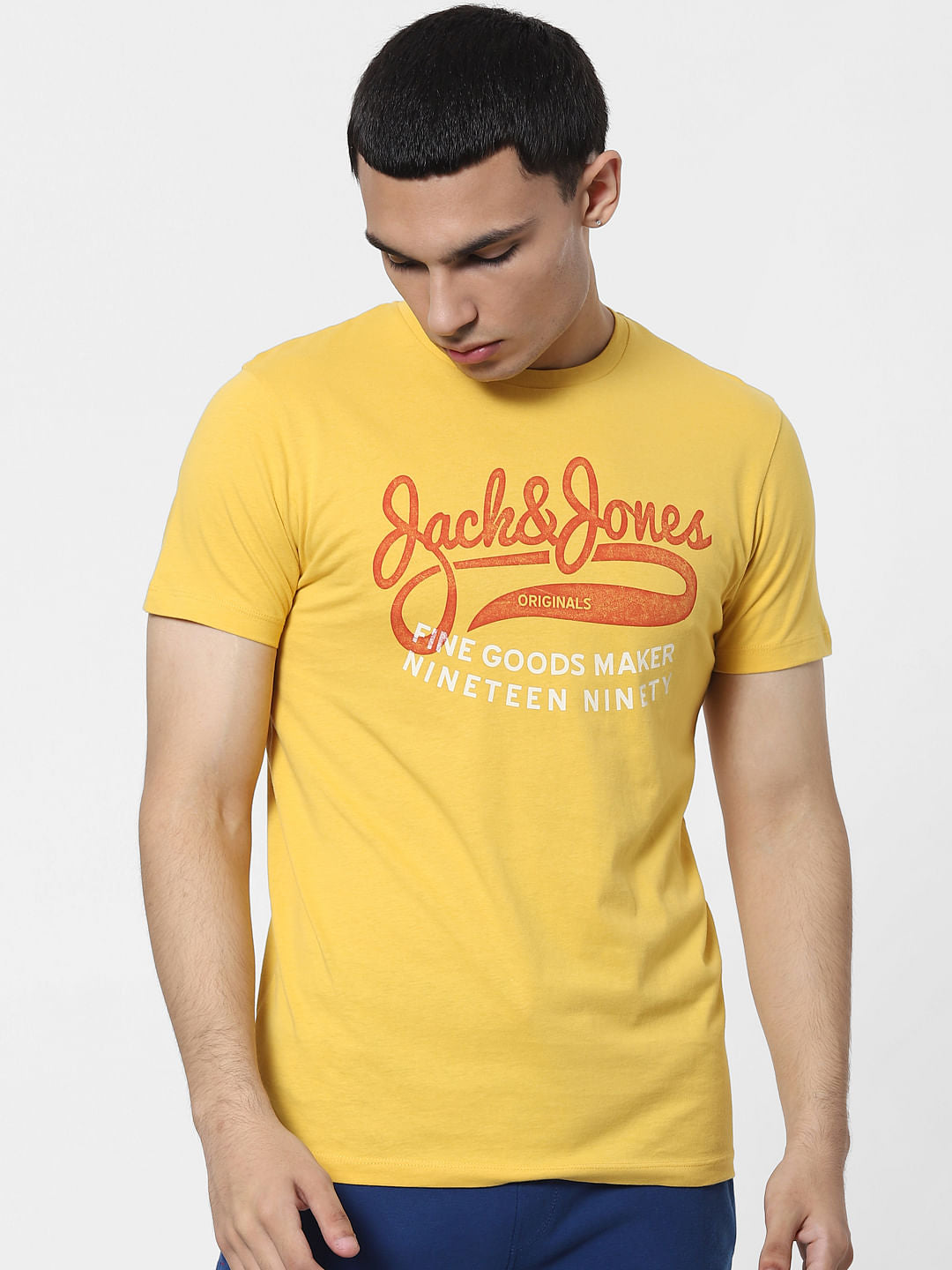 Yellow Logo Print Crew Neck T-shirt