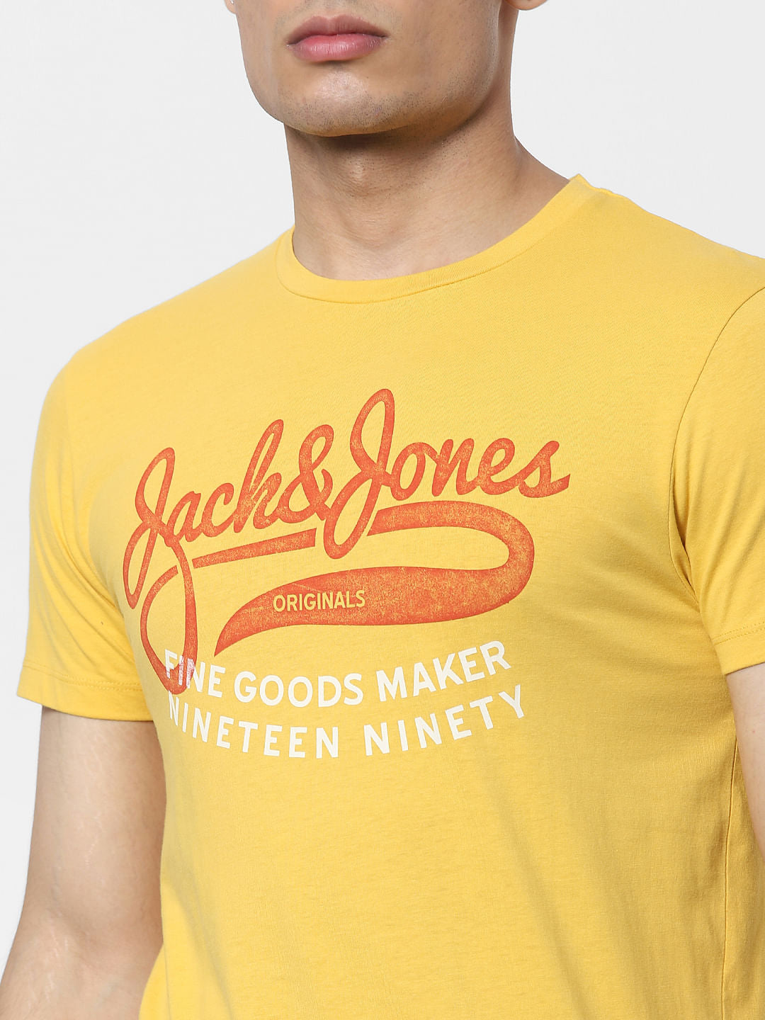 Yellow Logo Print Crew Neck T-shirt