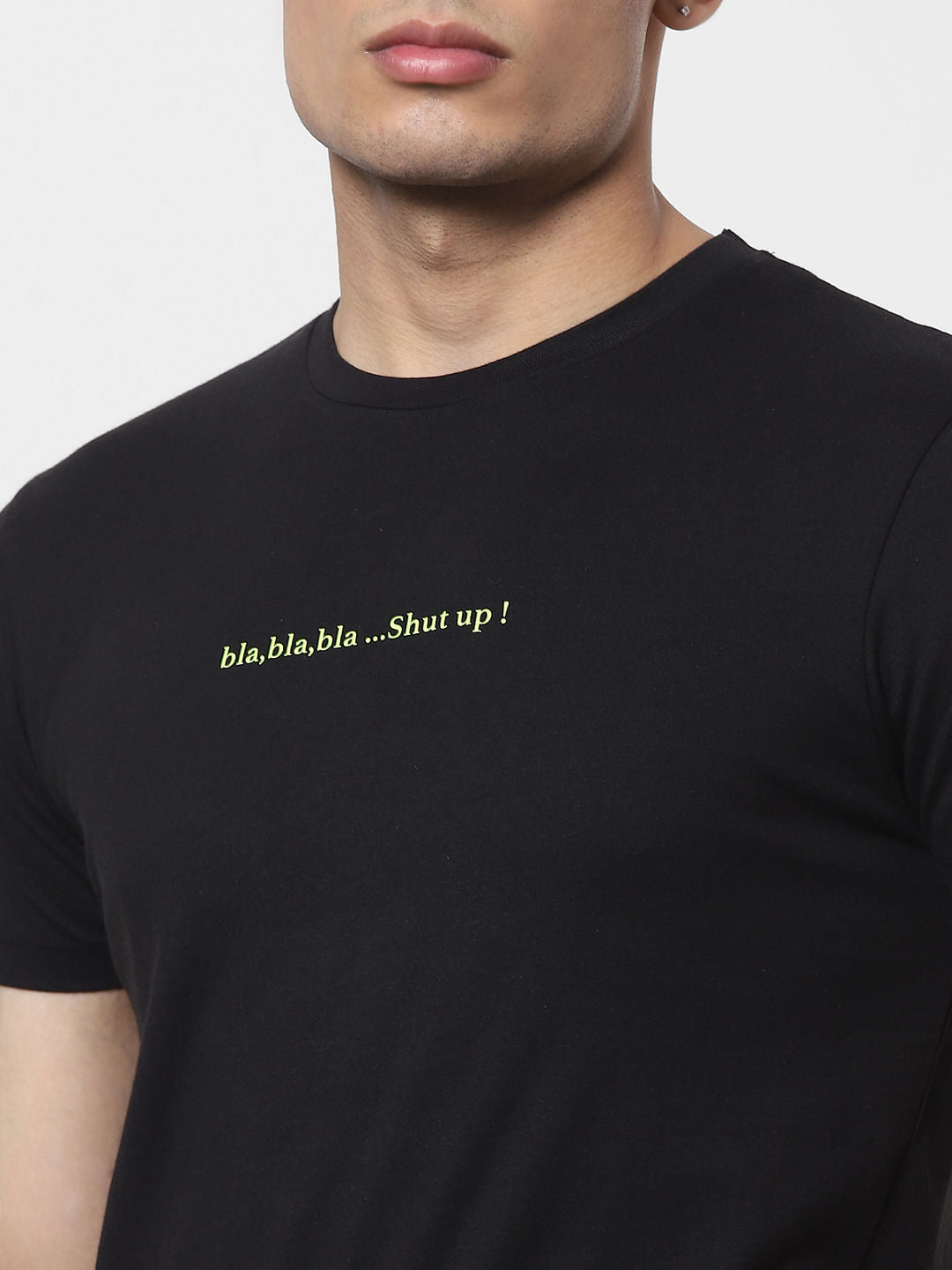 Black Slogan Print Crew Neck T-shirt