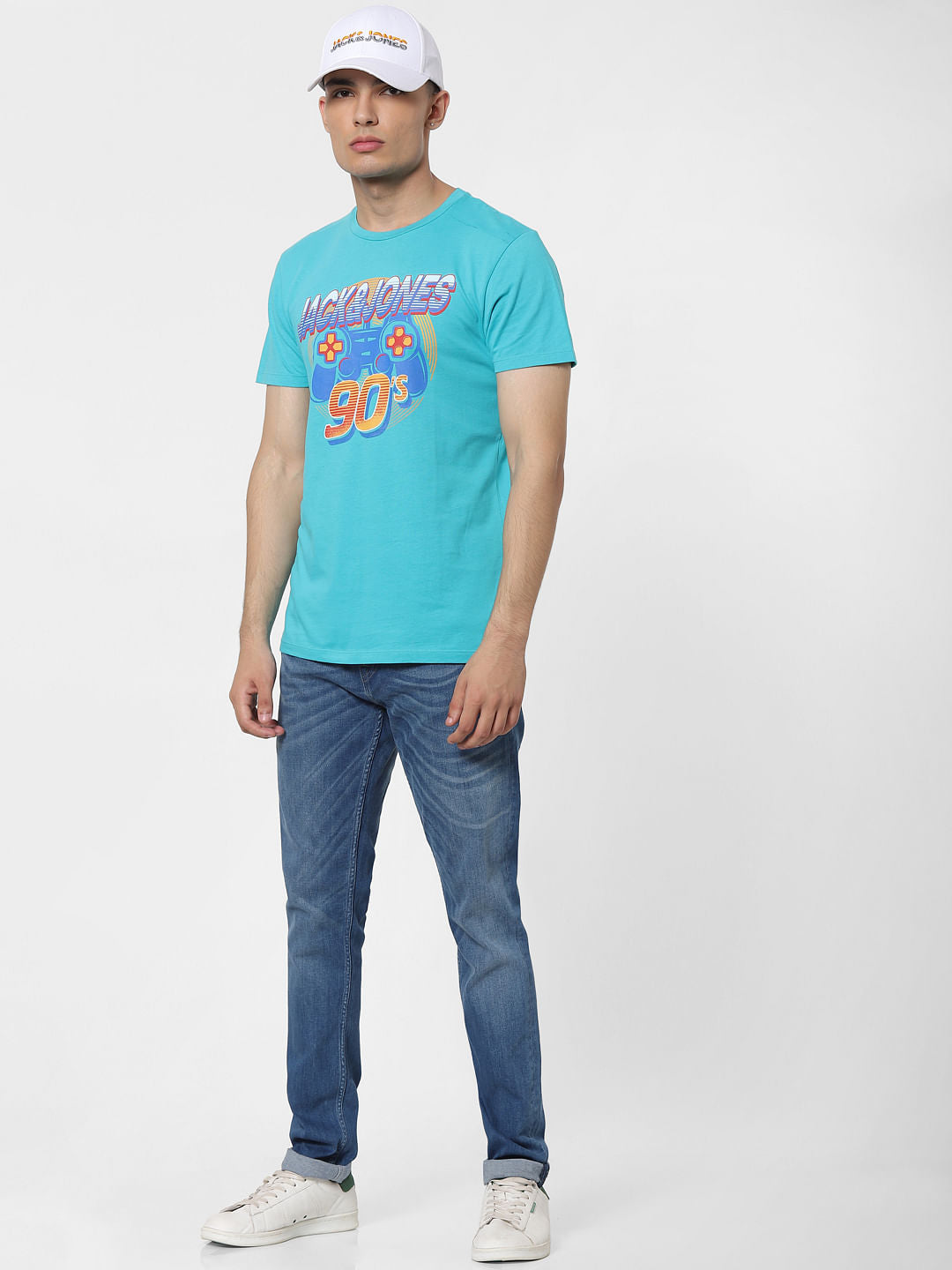 Blue Graphic Print Crew Neck T-shirt - S
