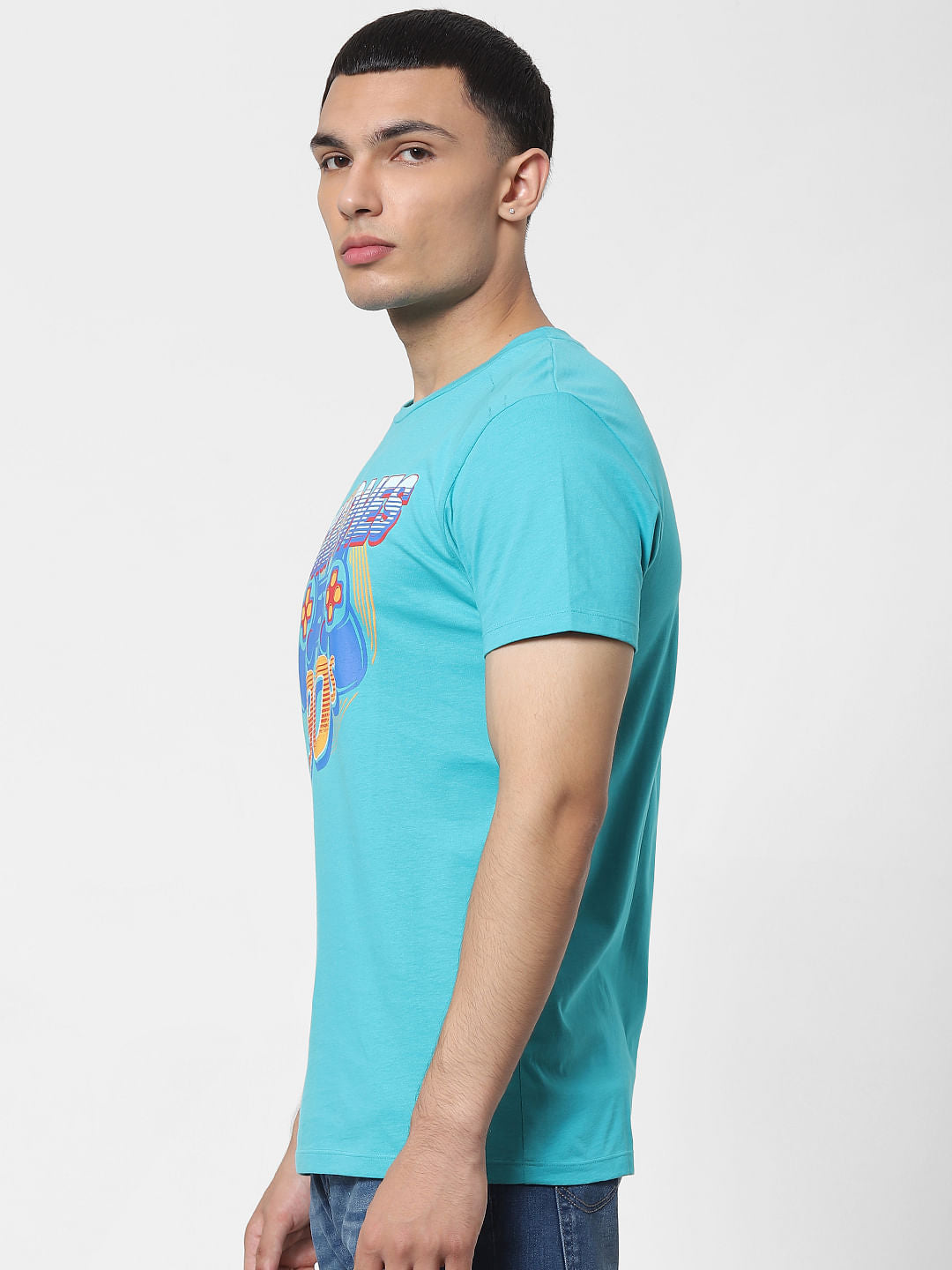 Blue Graphic Print Crew Neck T-shirt