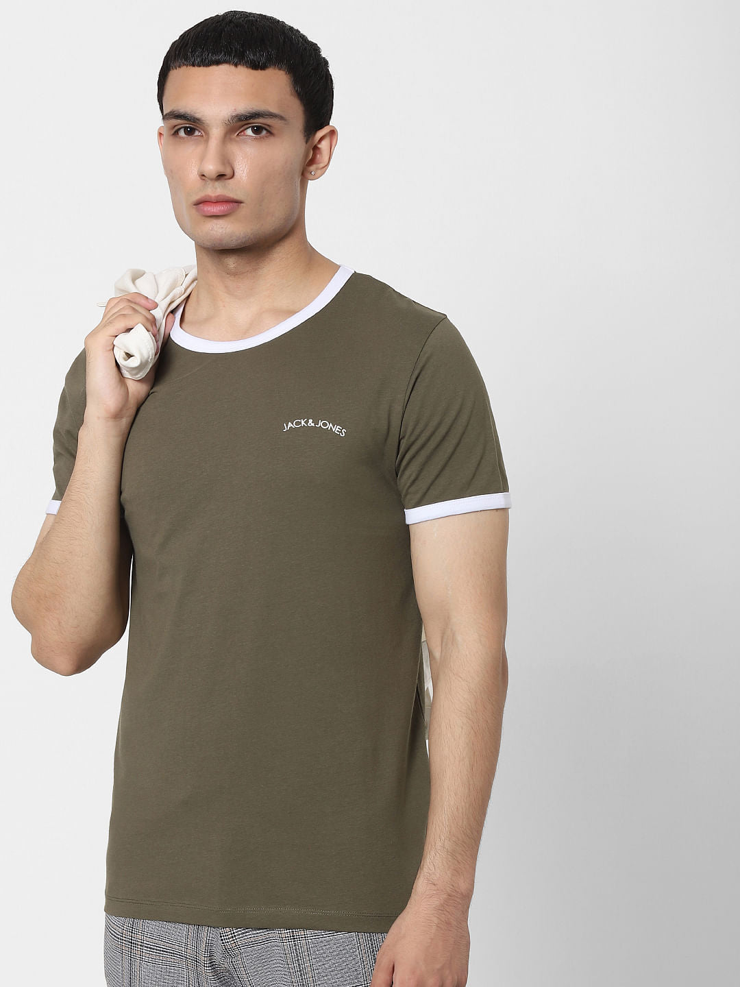 Green Contrast Tipping Crew Neck T-shirt - S