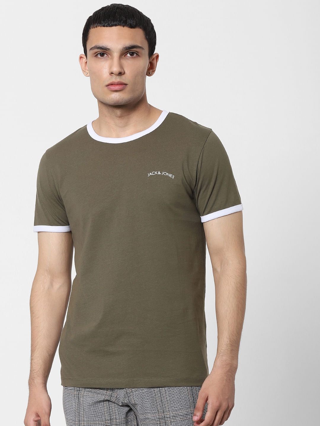 Green Contrast Tipping Crew Neck T-shirt