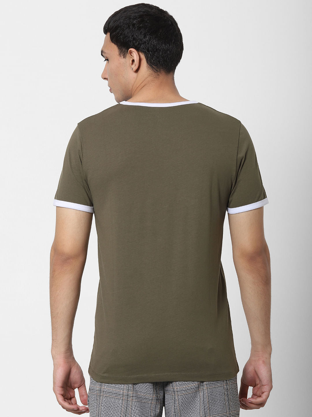 Green Contrast Tipping Crew Neck T-shirt