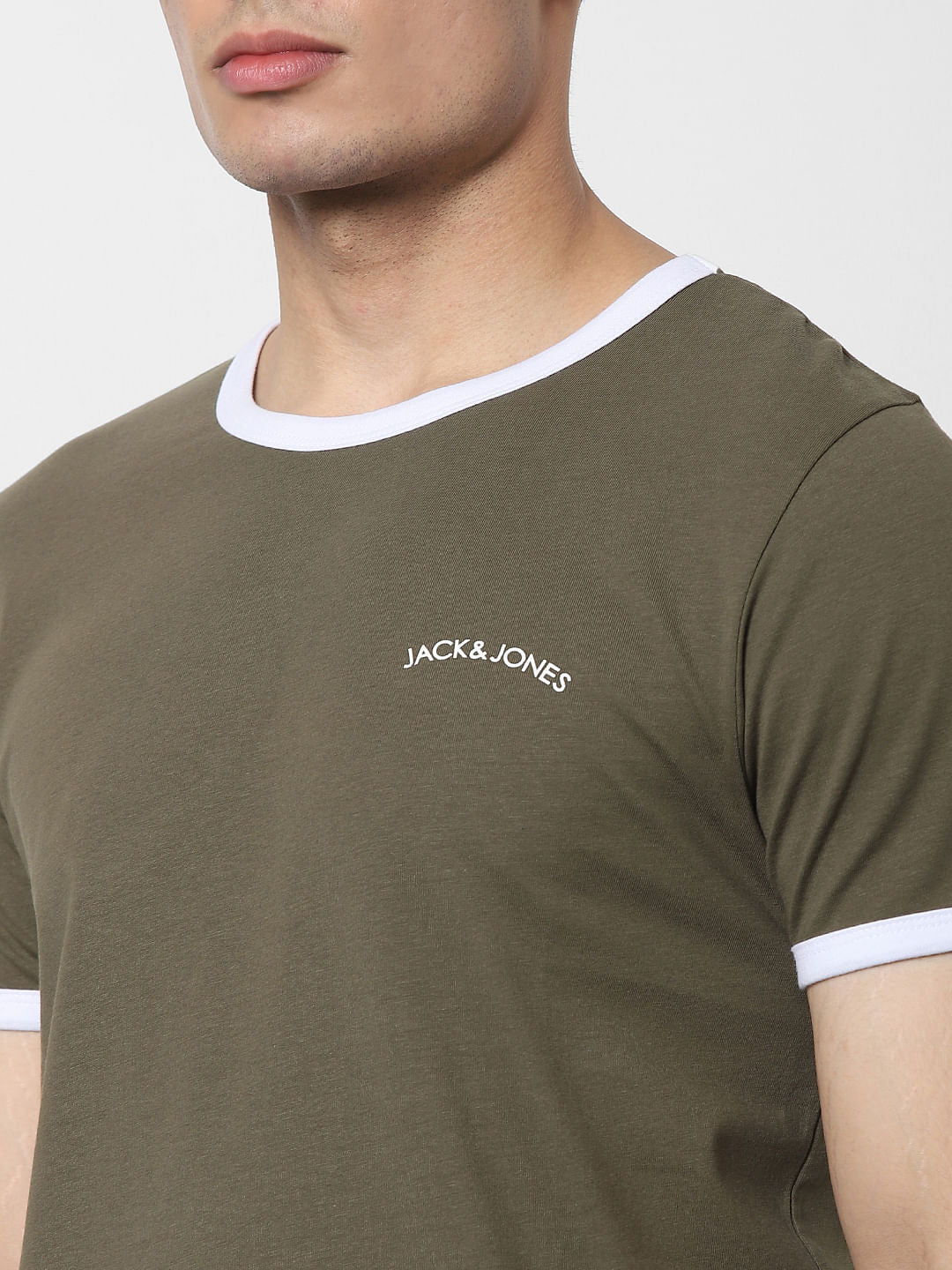 Green Contrast Tipping Crew Neck T-shirt