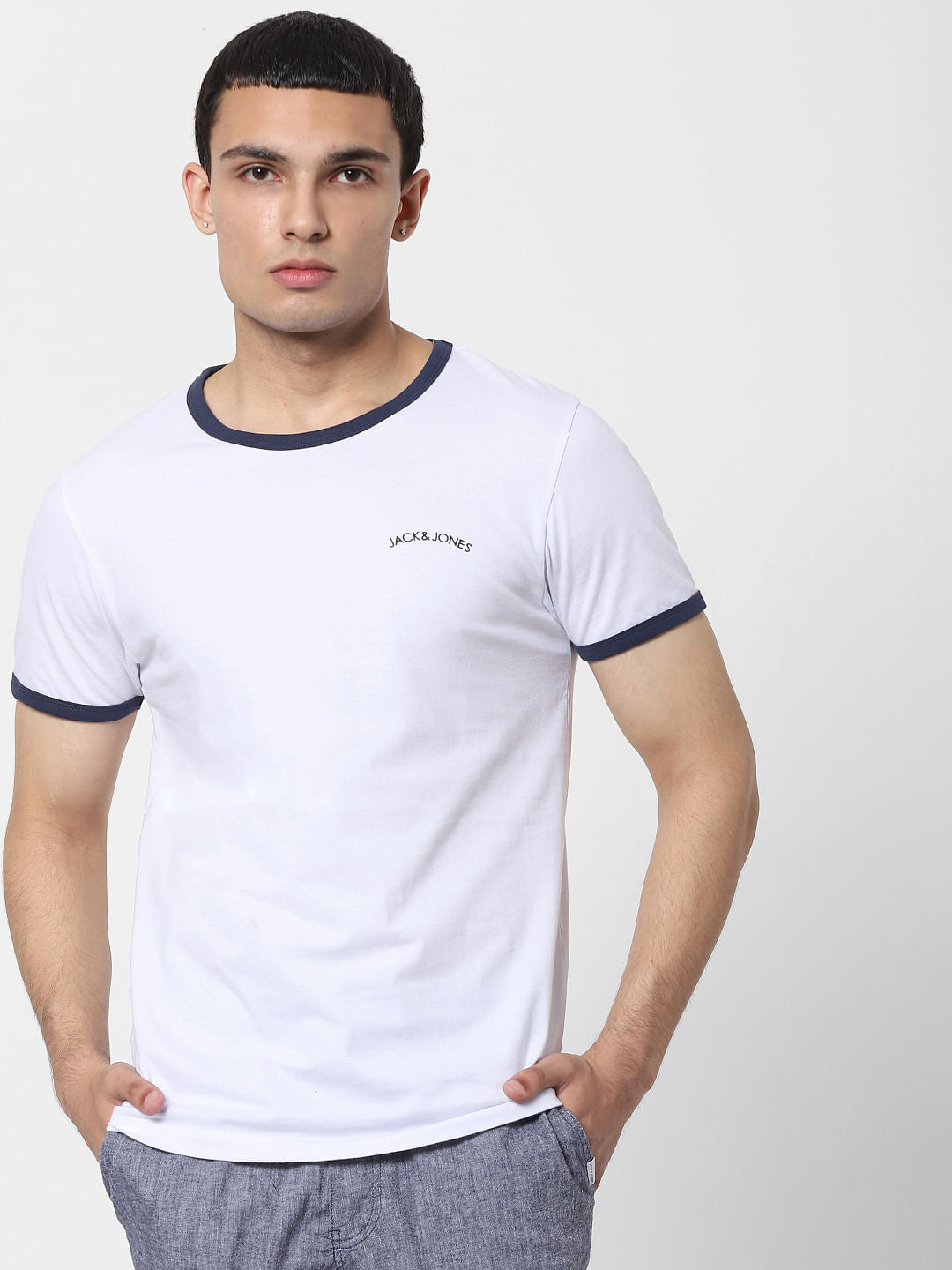 White Contrast Tipping Crew Neck T-shirt