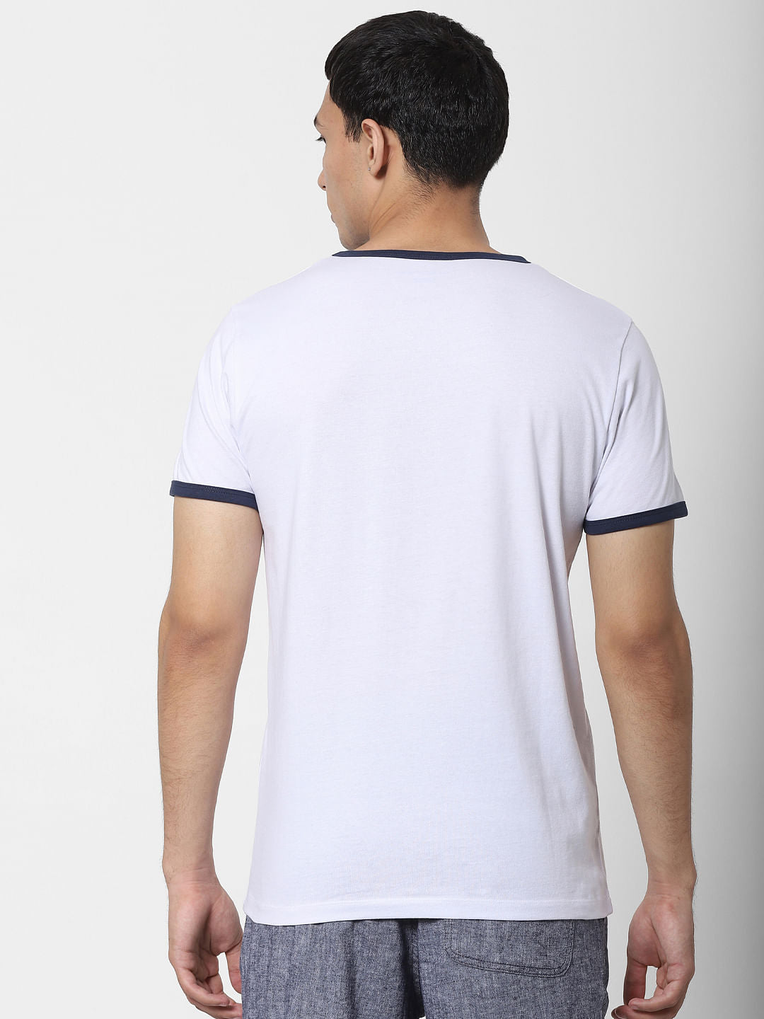 White Contrast Tipping Crew Neck T-shirt
