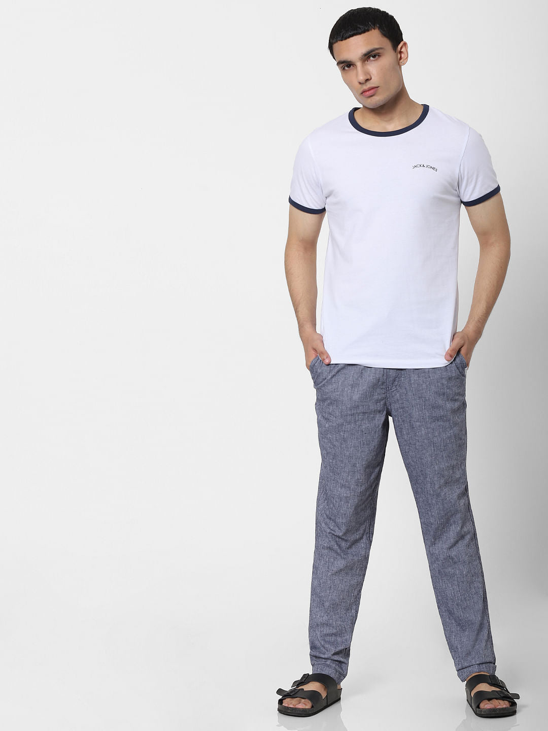 White Contrast Tipping Crew Neck T-shirt
