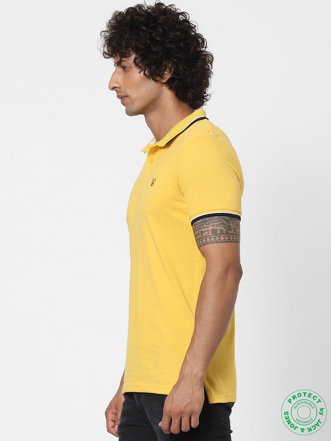 Yellow Contrast Tipping Polo Neck T-shirt