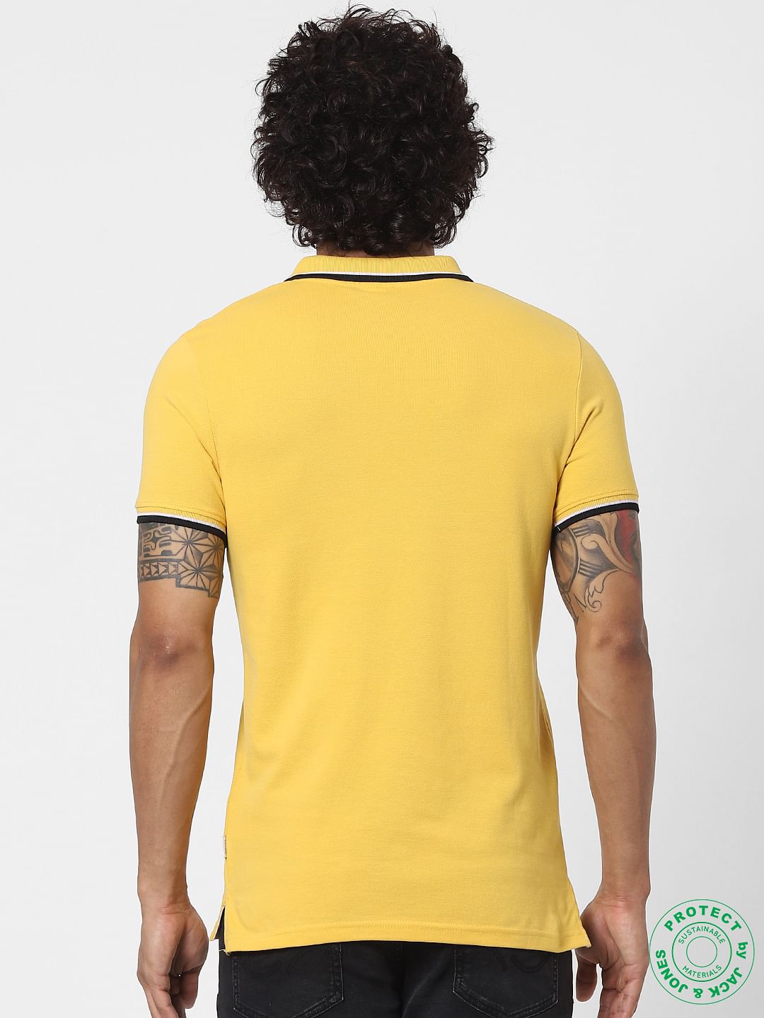 Yellow Contrast Tipping Polo Neck T-shirt