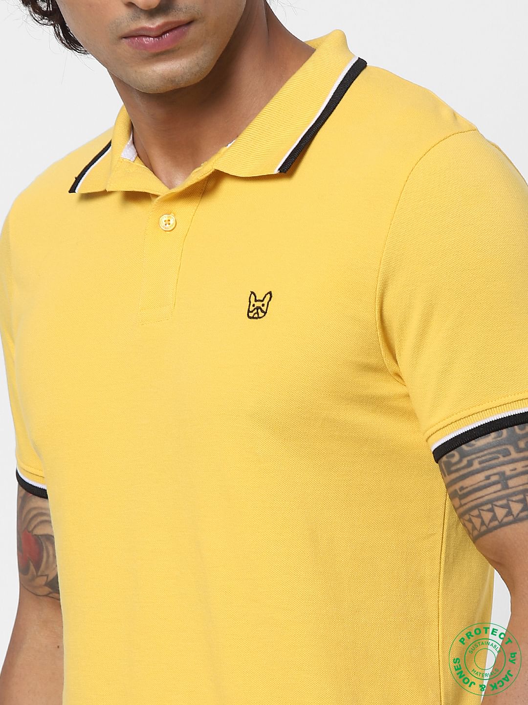 Yellow Contrast Tipping Polo Neck T-shirt