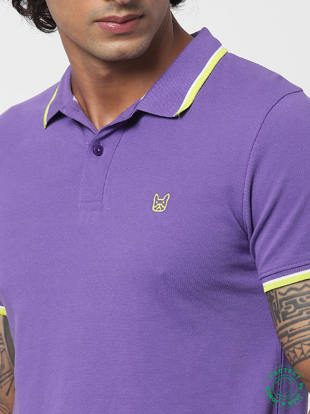 Purple Contrast Tipping Polo Neck T-shirt