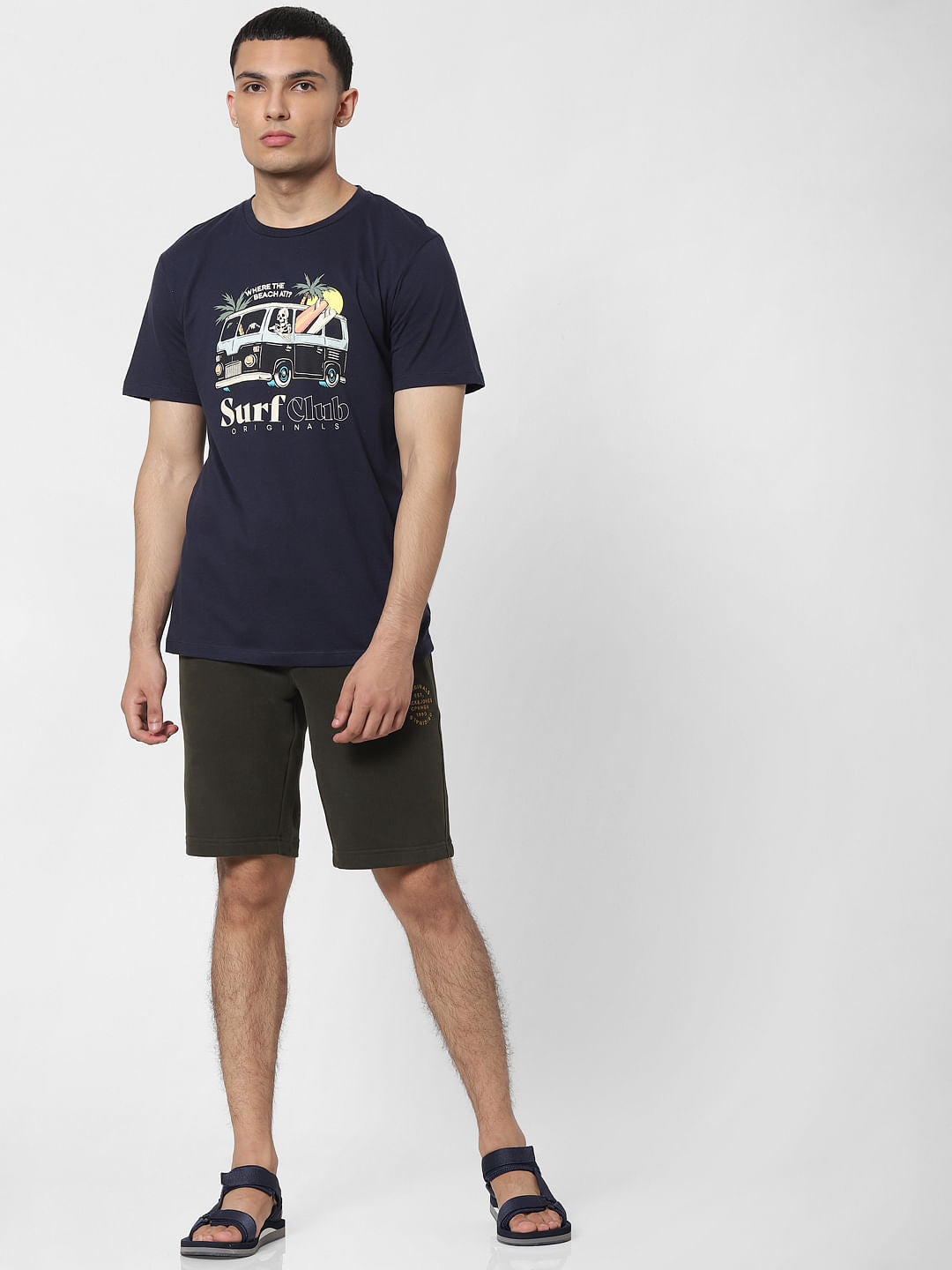 Navy Blue Graphic Print Crew Neck T-shirt