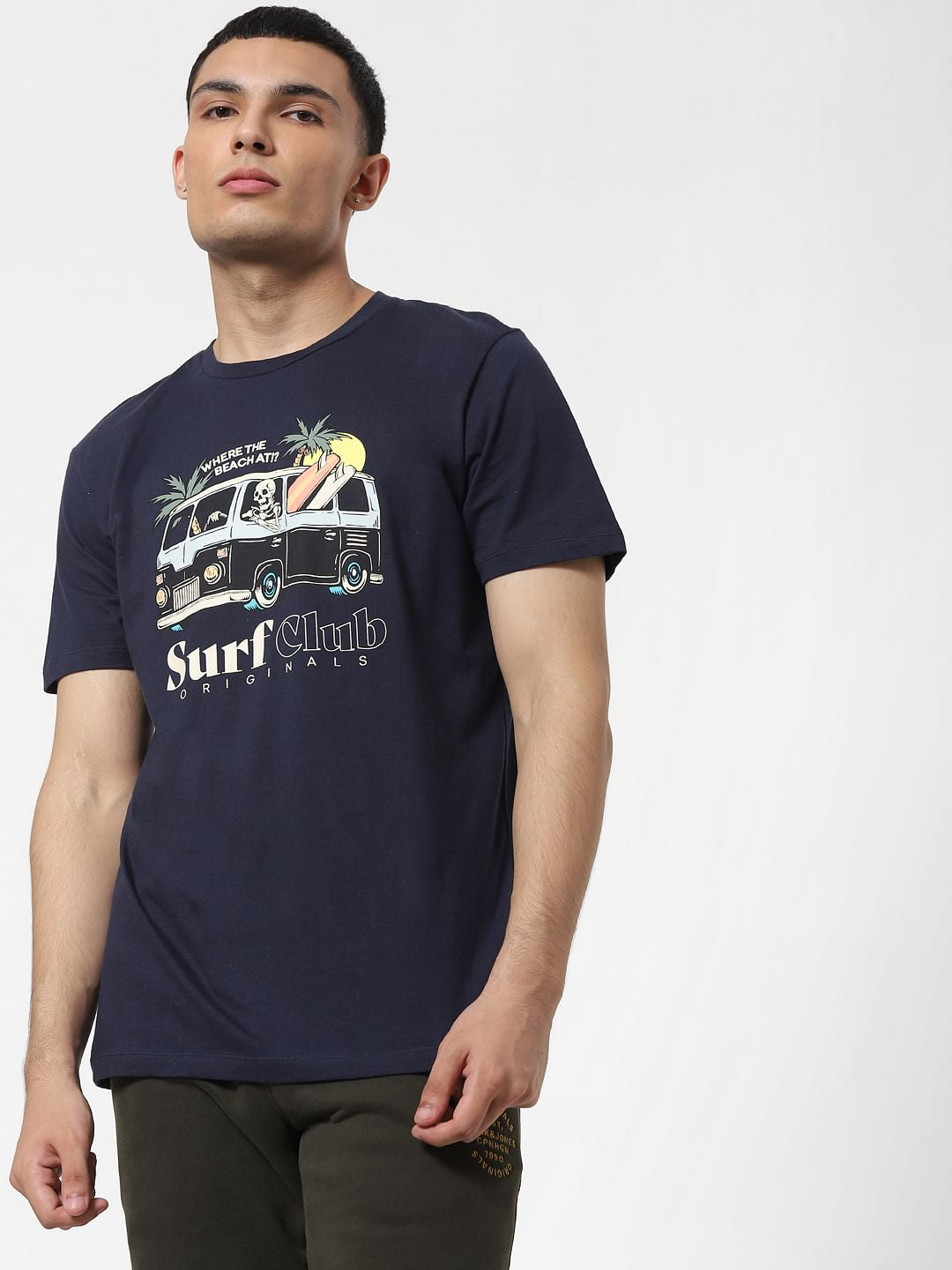 Navy Blue Graphic Print Crew Neck T-shirt