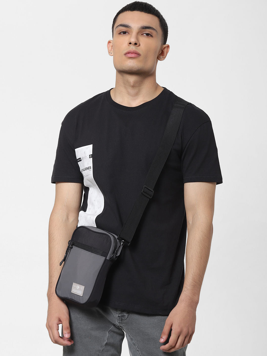 Black Logo Print Crew Neck T-shirt - S