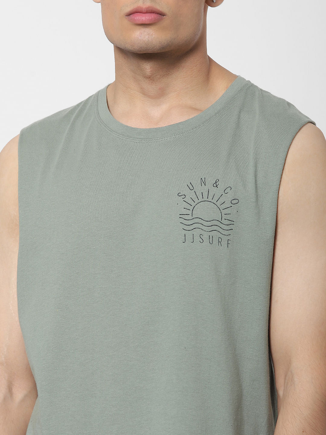 Green Text Print Sleeveless T-shirt