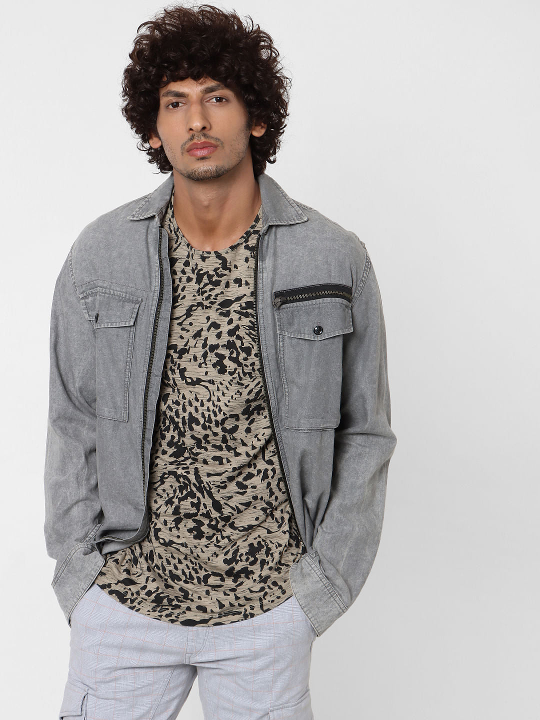 Brown Abstract Print Crew Neck T-shirt