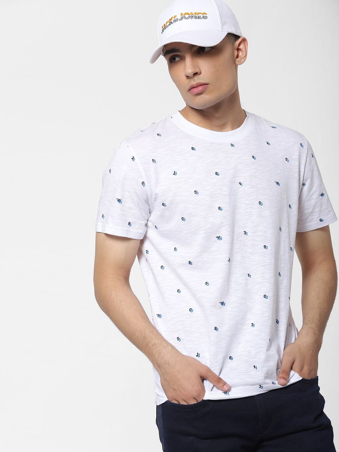 White All Over Print Crew Neck T-shirt - S