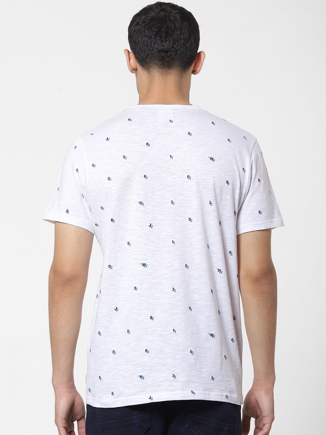 White All Over Print Crew Neck T-shirt
