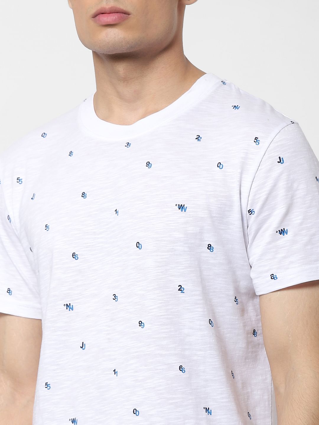 White All Over Print Crew Neck T-shirt