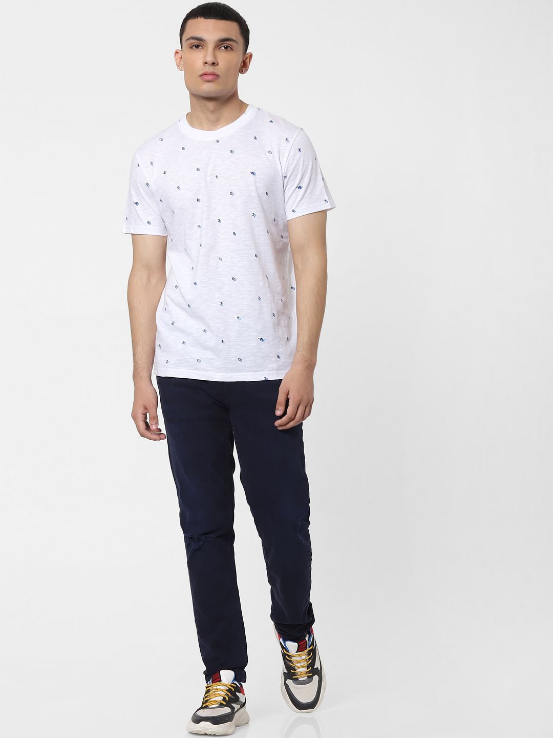 White All Over Print Crew Neck T-shirt