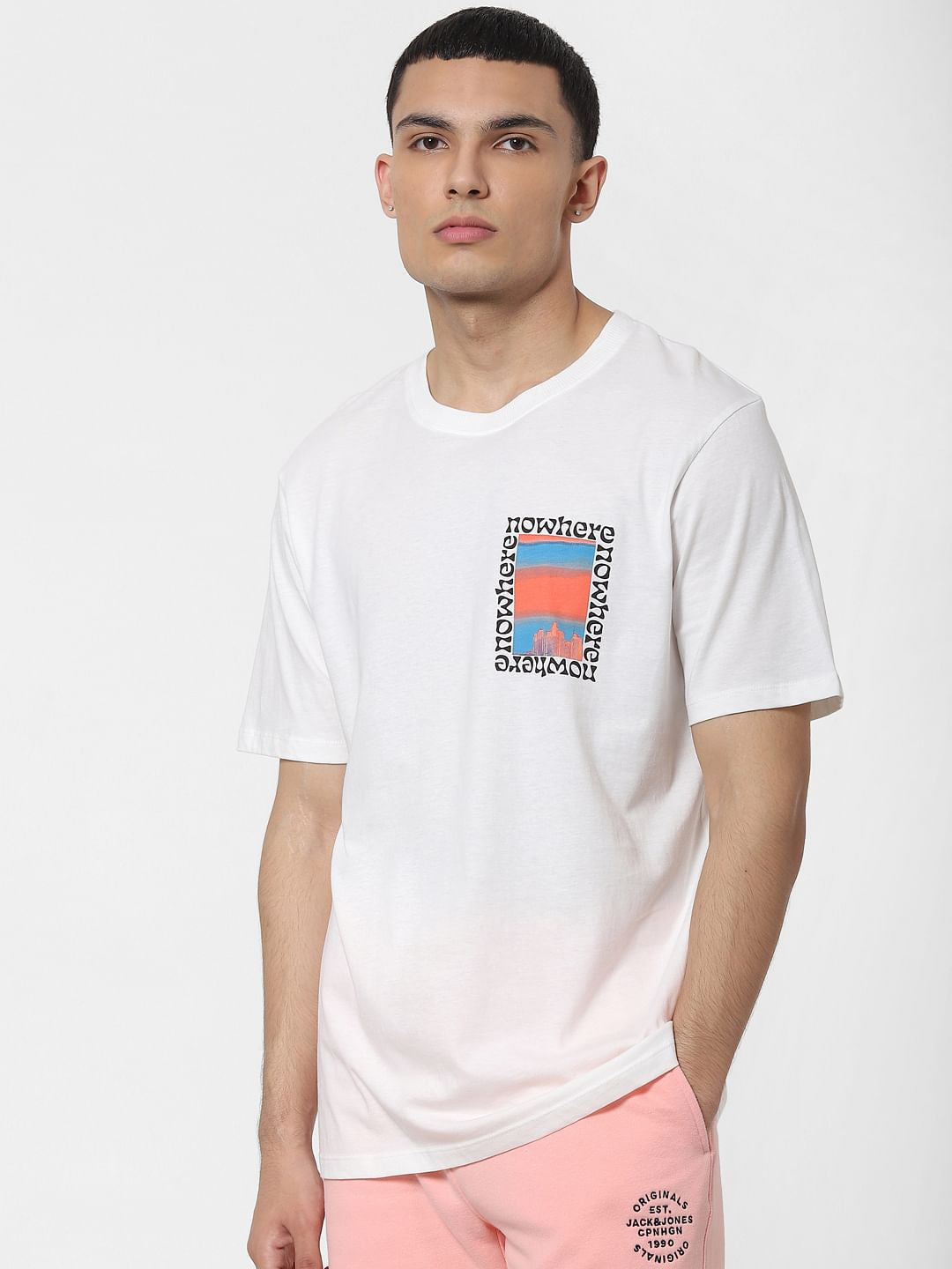 White Graphic Print Oversized Crew Neck T-shirt