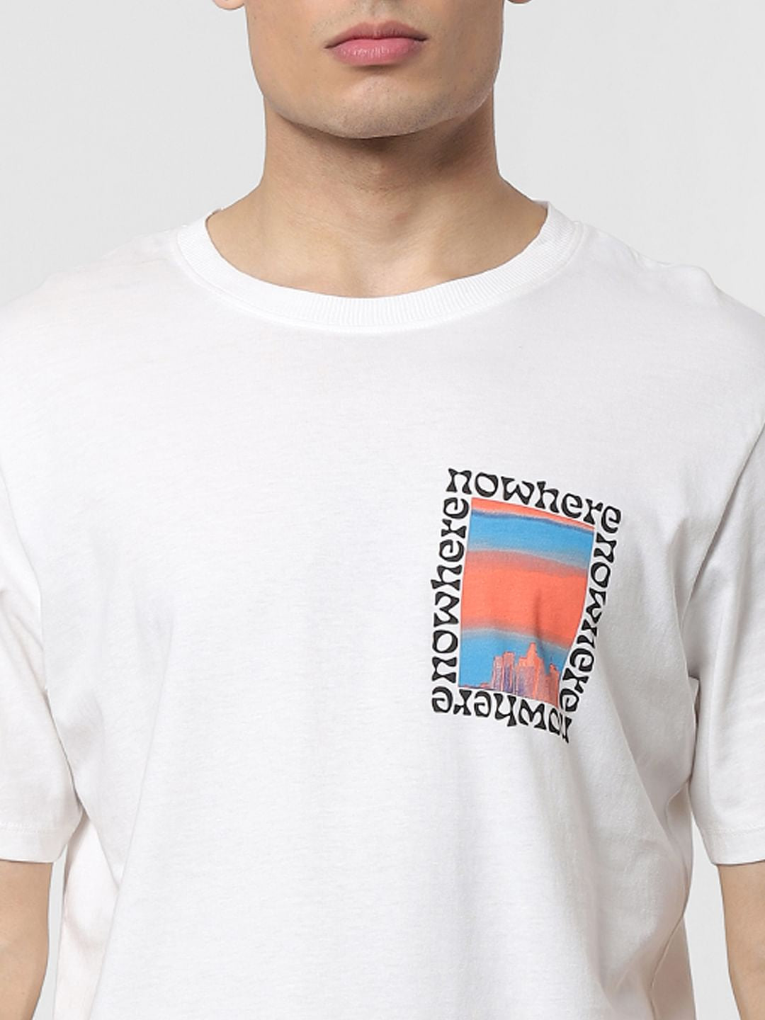 White Graphic Print Oversized Crew Neck T-shirt